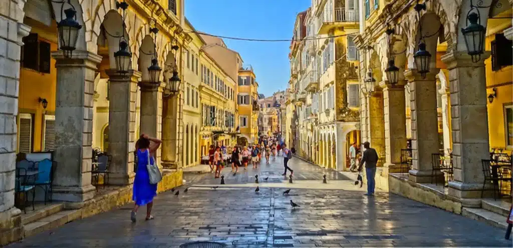 Liston road in Corfu with its old Venetian buildings