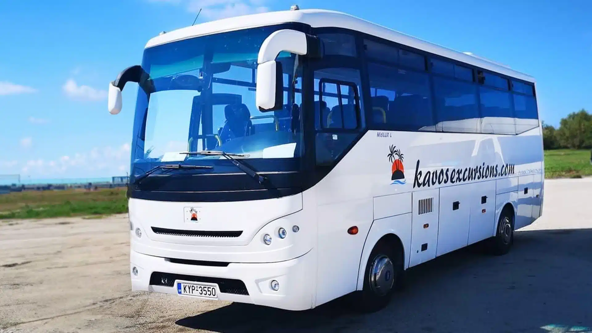 a 30 seated bus ready for a private bus corfu tour