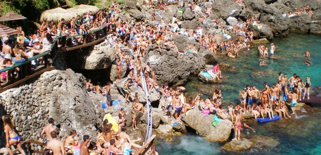 Crowdy beach bar at Paleokastritsa, Corfu